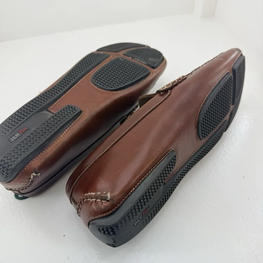 Johnston & Murphy Mens 10.5 M Brown Leather Penny Loafers Moc Toe Driving Shoes